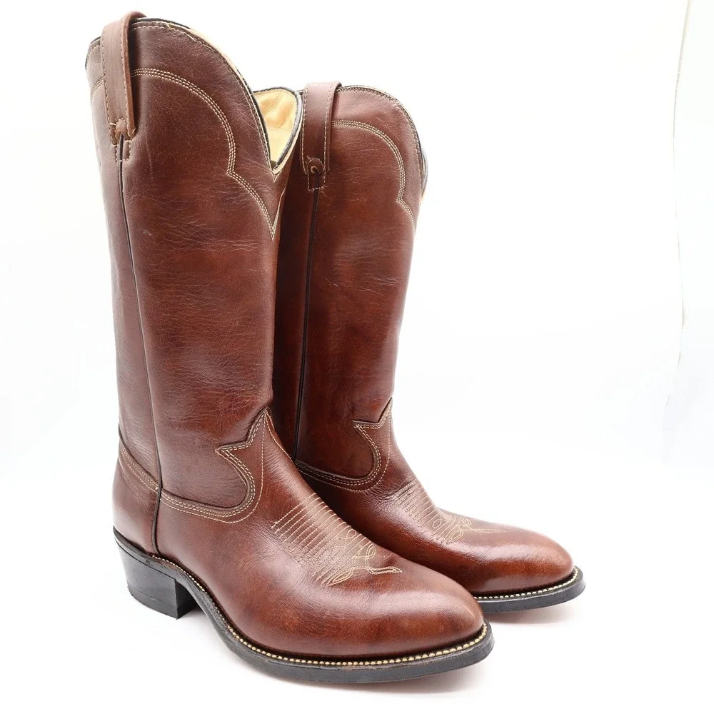 Laredo Vintage 90s Western Boots Mens 9 D Chocolate Brown Leather 2723 NIB